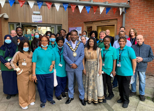 Staff-at-Maitland-Park-care-home-with-the-Mayor-of-Camden-councillor-Nasim-Ali-OBE